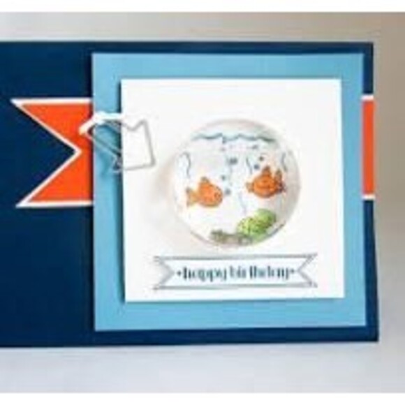 RARE Vintage Stampin Up Fishin Around Mounted Block Card Scrapbook Craft Bowl - Picture 6 of 12